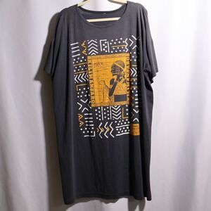 VTG 90s Black Graphic T-Shirt Dress Faded Black Afrocentric Cheetah Womens SEE